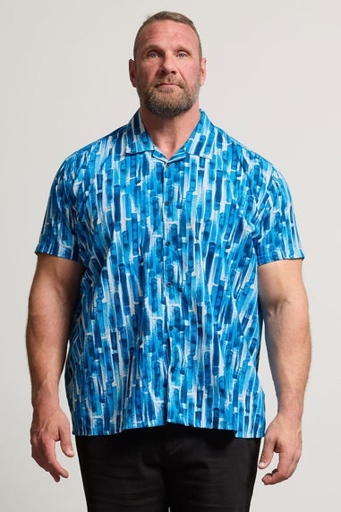 BadRhino Blue Abstract Print Short Sleeve Revere Collar Shirt