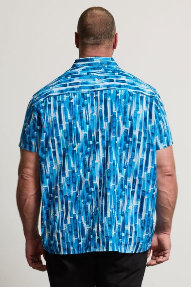 BadRhino Blue Abstract Print Short Sleeve Revere Collar Shirt