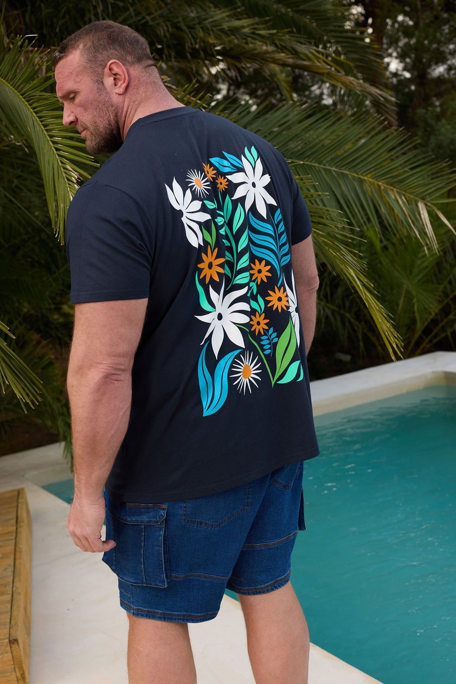 BadRhino Navy Blue Floral Print Graphic T-Shirt