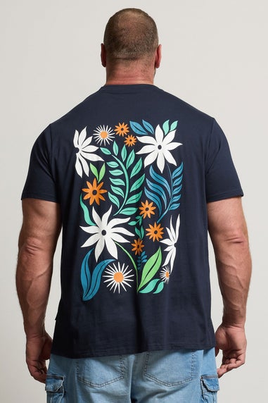 BadRhino Navy Blue Floral Print Graphic T-Shirt
