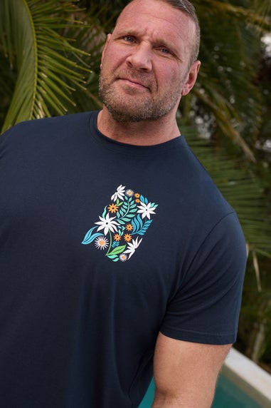 BadRhino Navy Blue Floral Print Graphic T-Shirt