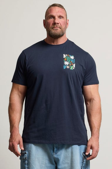 BadRhino Navy Blue Floral Print Graphic T-Shirt