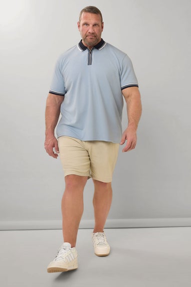 BadRhino Light Blue Seersucker Textured Zip Polo Shirt