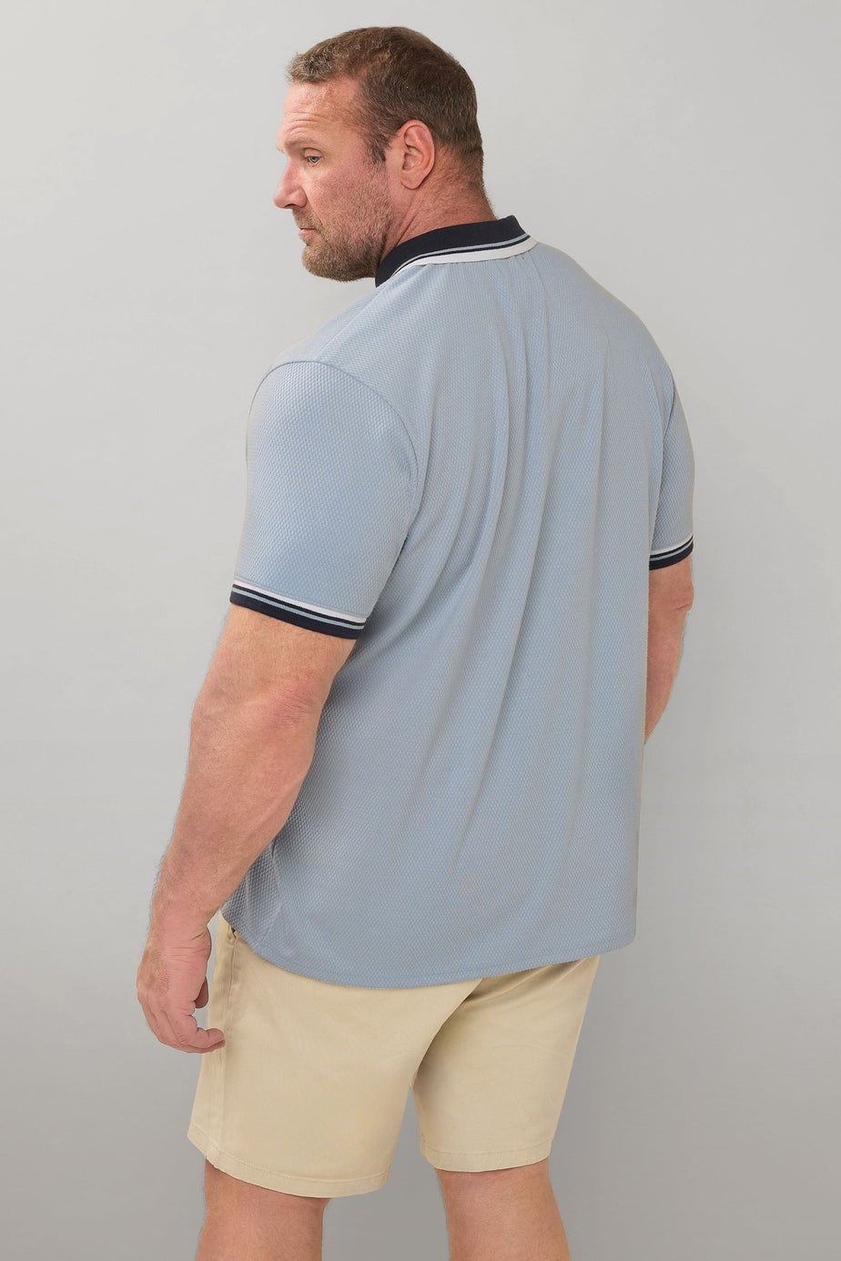 BadRhino Light Blue Seersucker Textured Zip Polo Shirt