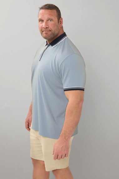 BadRhino Light Blue Seersucker Textured Zip Polo Shirt