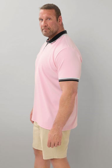 BadRhino Pink Seersucker Textured Zip Polo Shirt