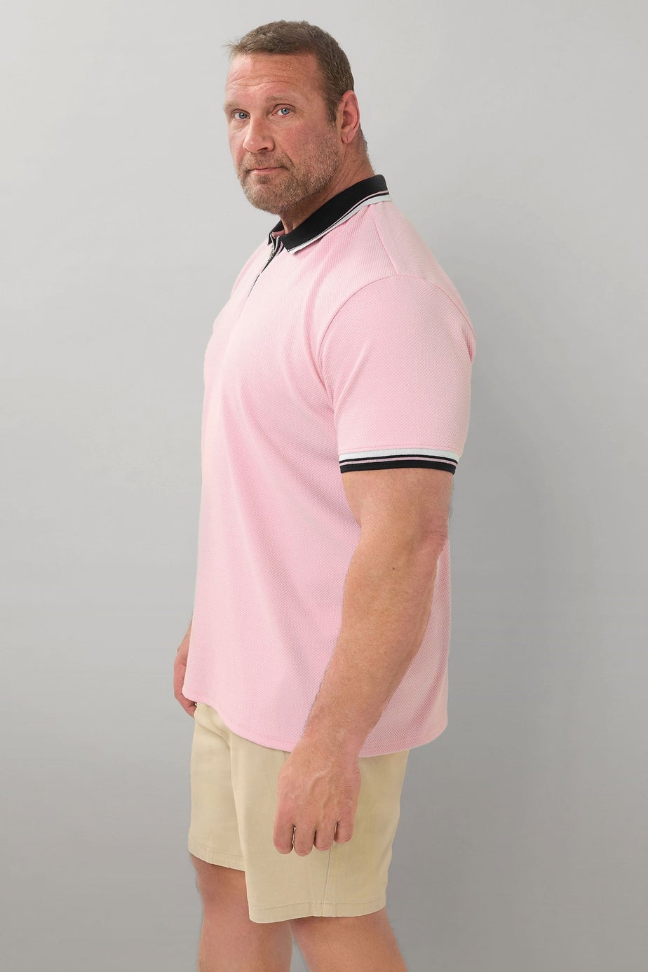 BadRhino Pink Seersucker Textured Zip Polo Shirt