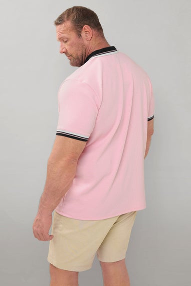 BadRhino Pink Seersucker Textured Zip Polo Shirt