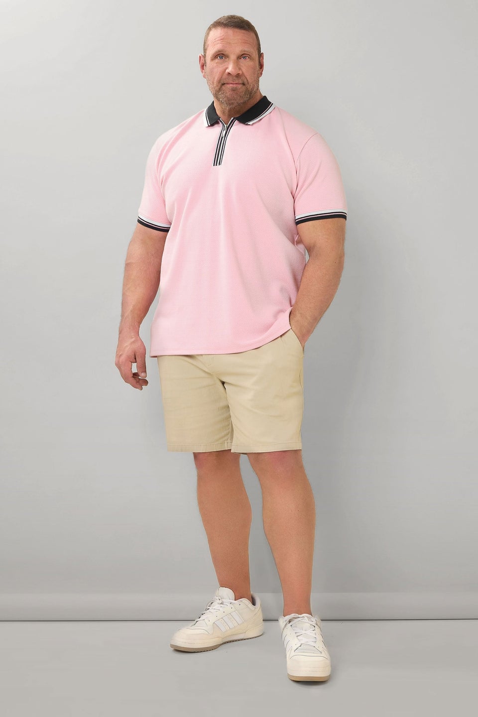 BadRhino Pink Seersucker Textured Zip Polo Shirt