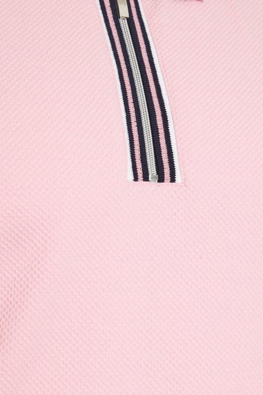 BadRhino Pink Seersucker Textured Zip Polo Shirt