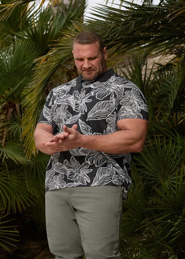 BadRhino Black Leaf Print Polo Shirt