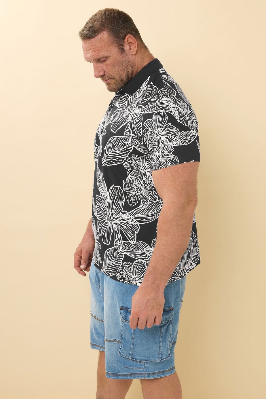 BadRhino Black Leaf Print Polo Shirt