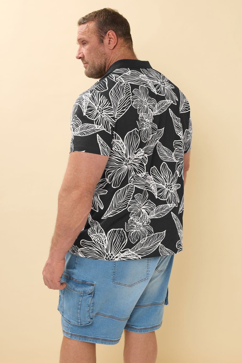BadRhino Black Leaf Print Polo Shirt