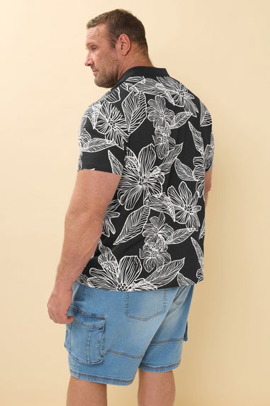 BadRhino Black Leaf Print Polo Shirt