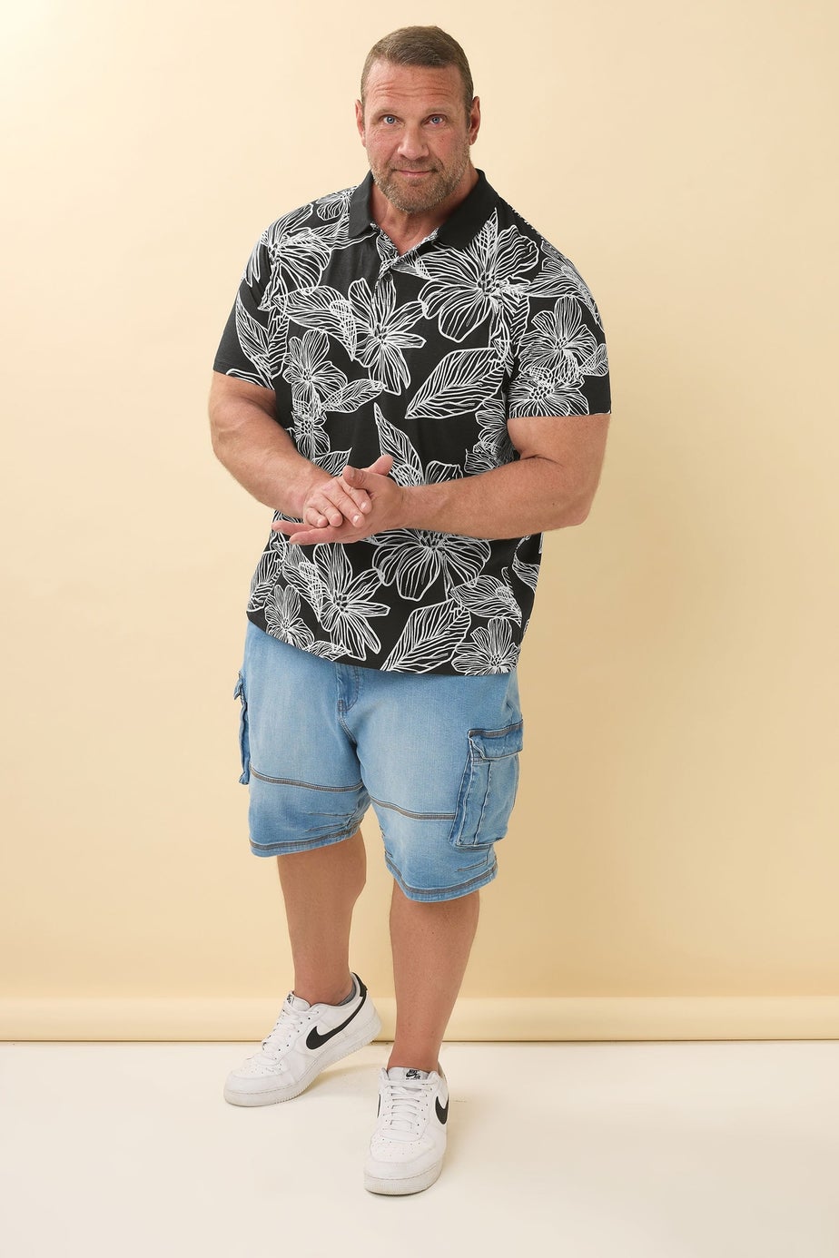 BadRhino Black Leaf Print Polo Shirt