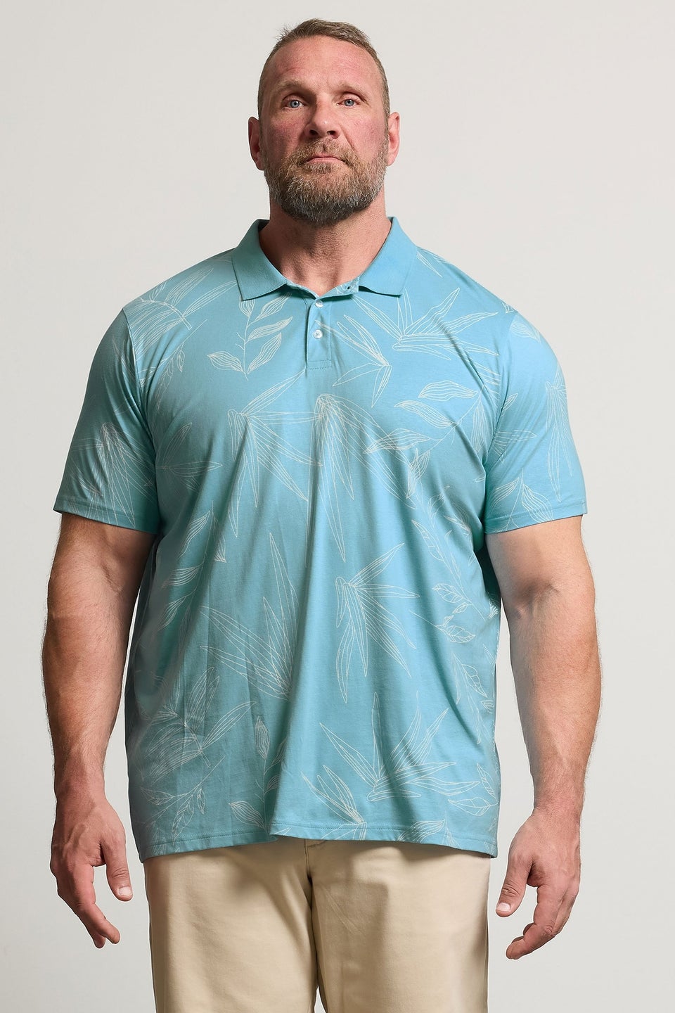BadRhino Light Blue Leaf Print Polo Shirt