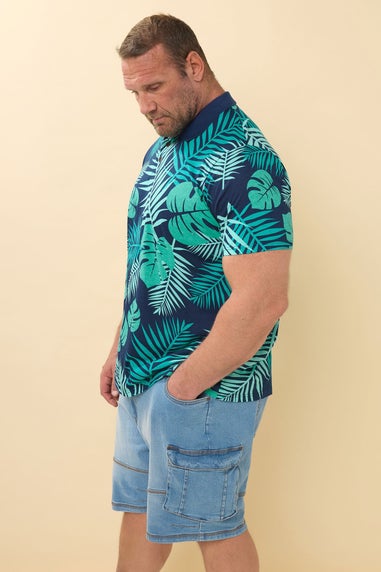 BadRhino Navy Blue Leaf Print Polo Shirt