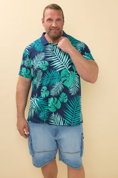 BadRhino Navy Blue Leaf Print Polo Shirt