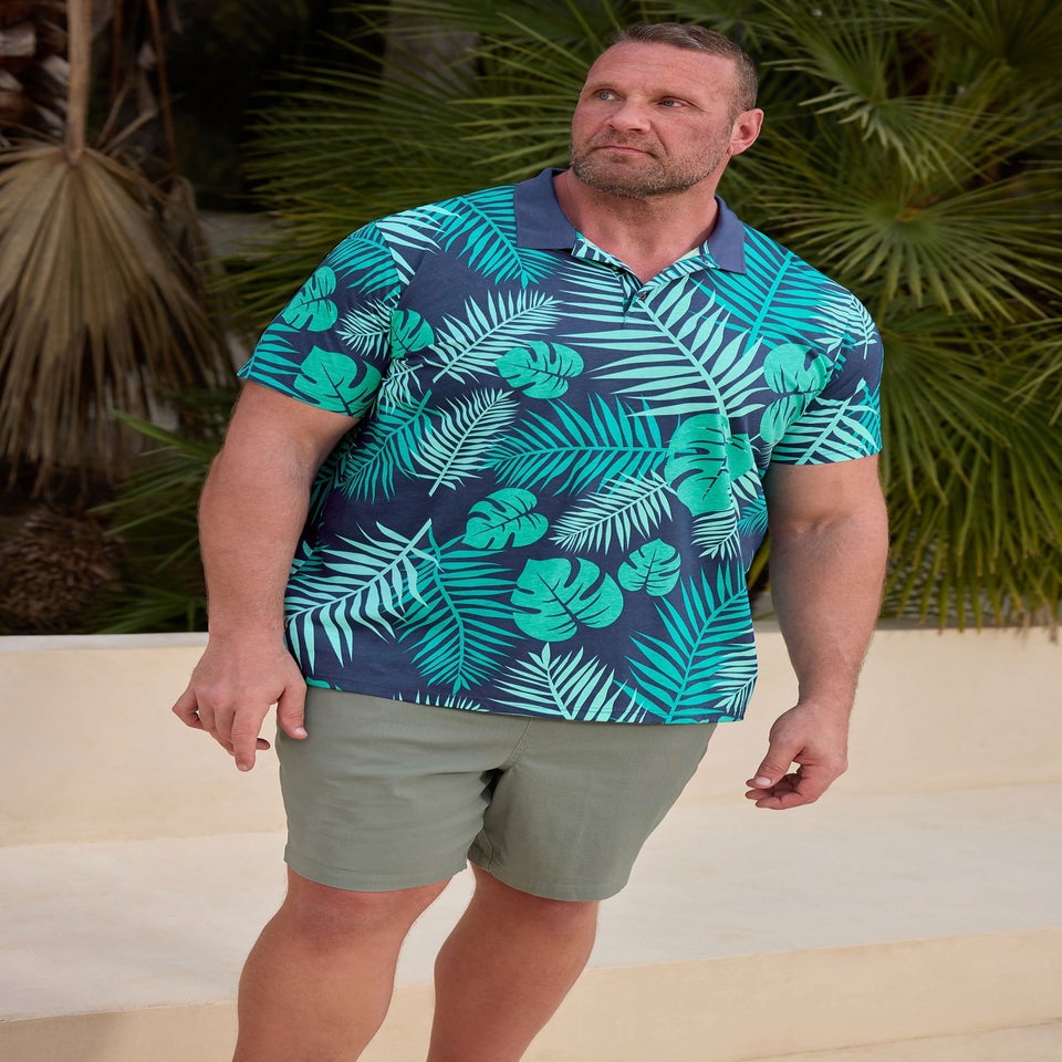 BadRhino Navy Blue Leaf Print Polo Shirt