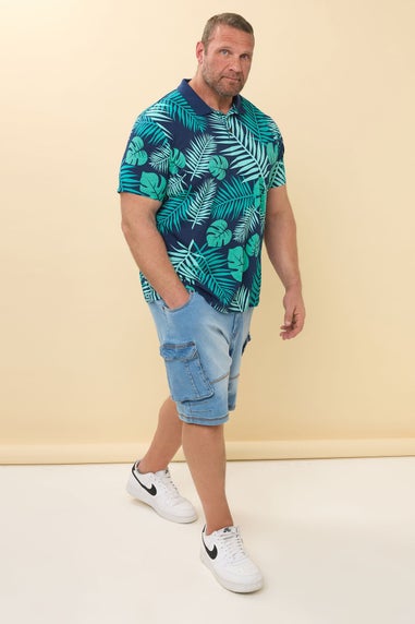 BadRhino Navy Blue Leaf Print Polo Shirt