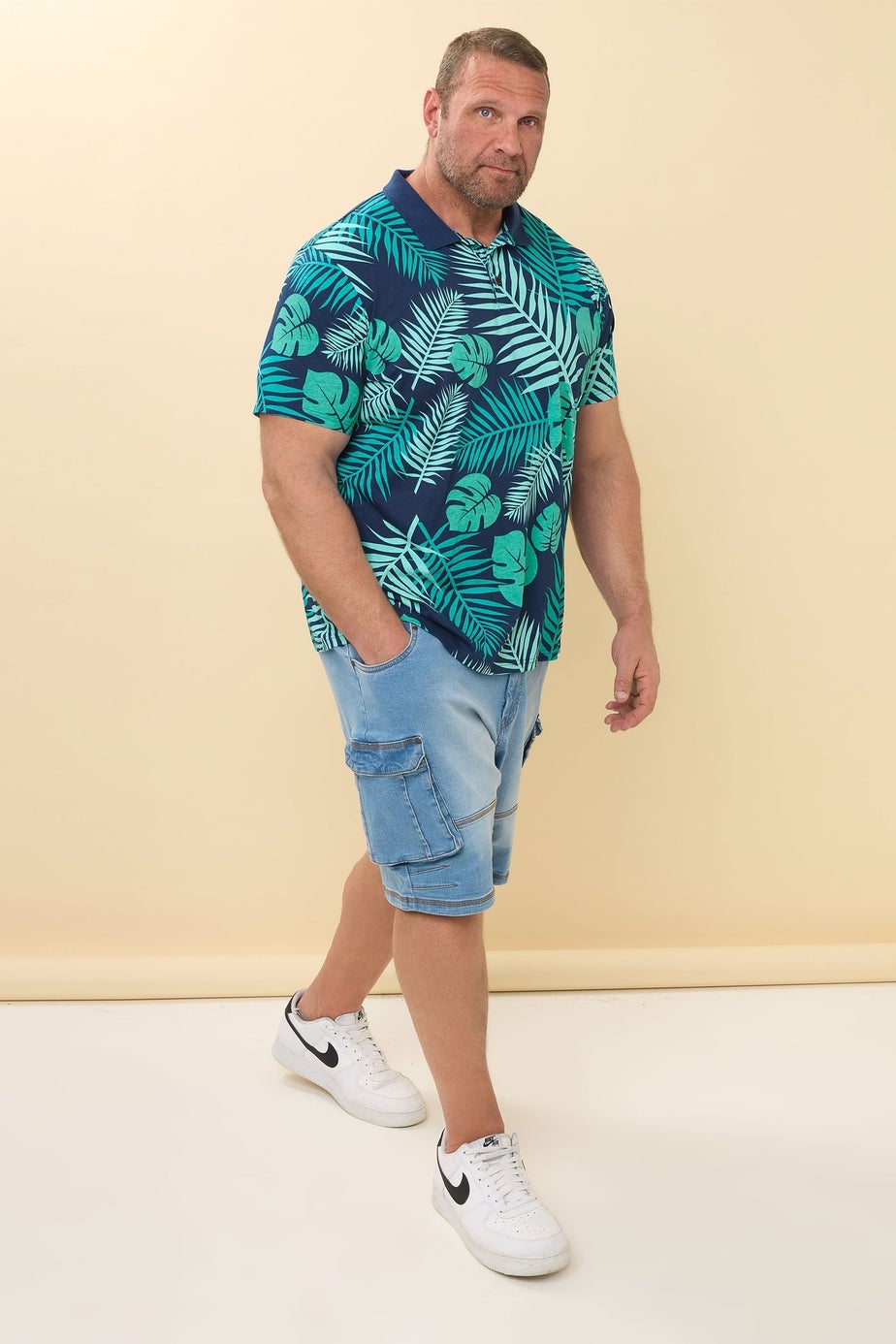 BadRhino Navy Blue Leaf Print Polo Shirt