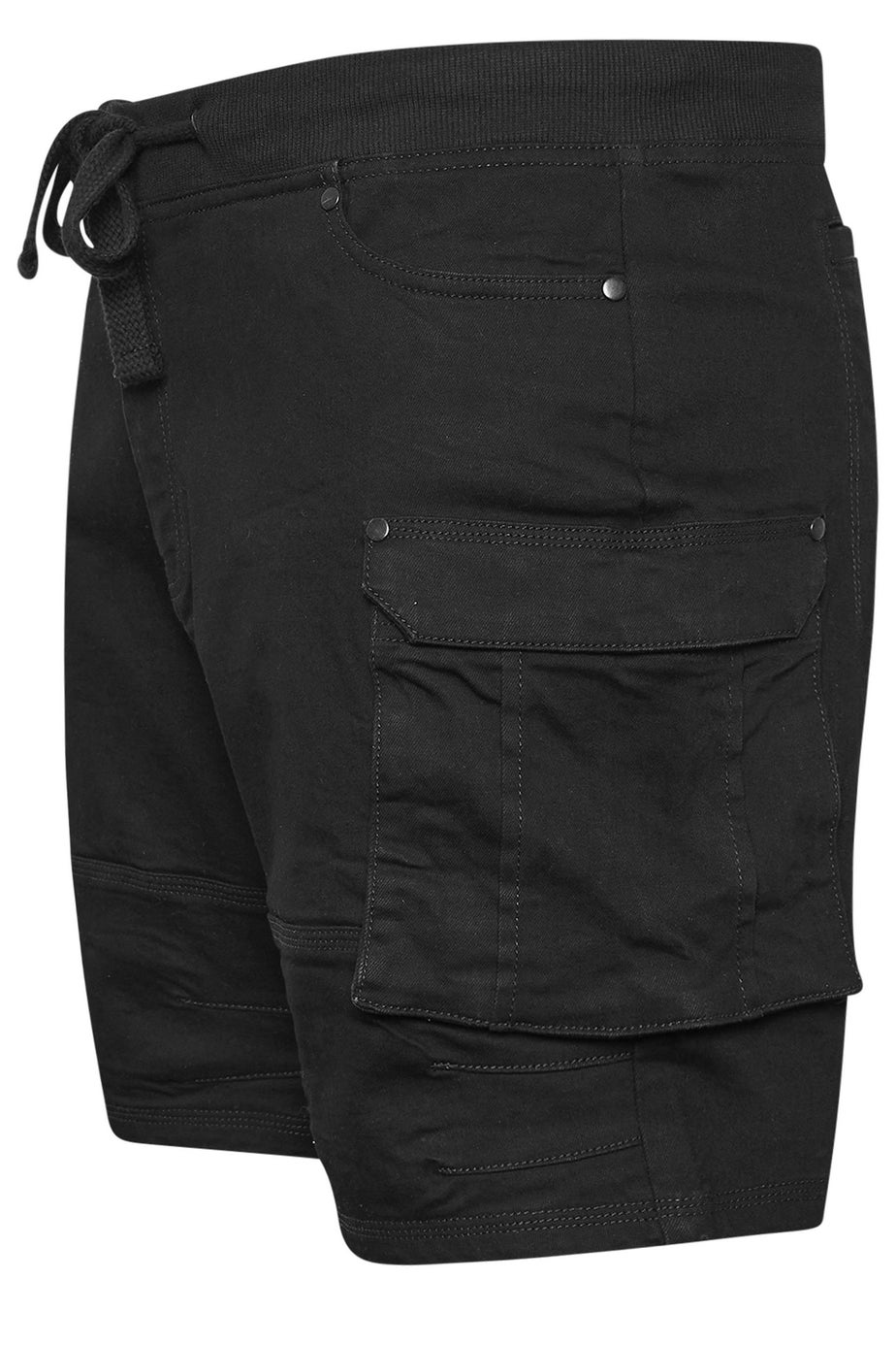 BadRhino Black Elasticated Cargo Denim Shorts