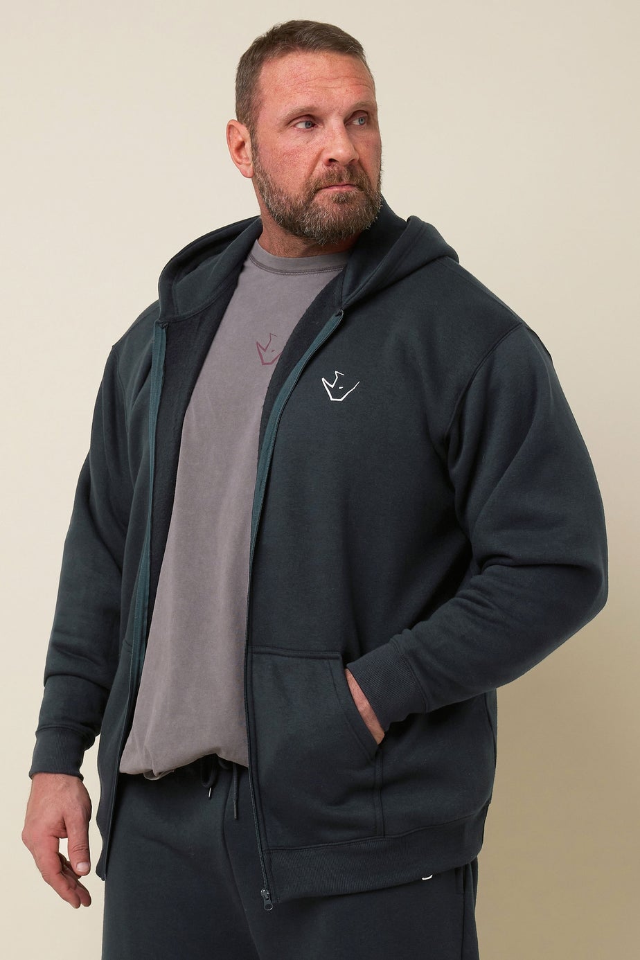 BadRhino Navy Blue 'Rest Day' Zip Through Hoodie