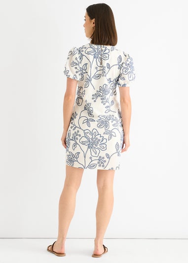 Gini London White Blue Floral Embroidered Mini Dress