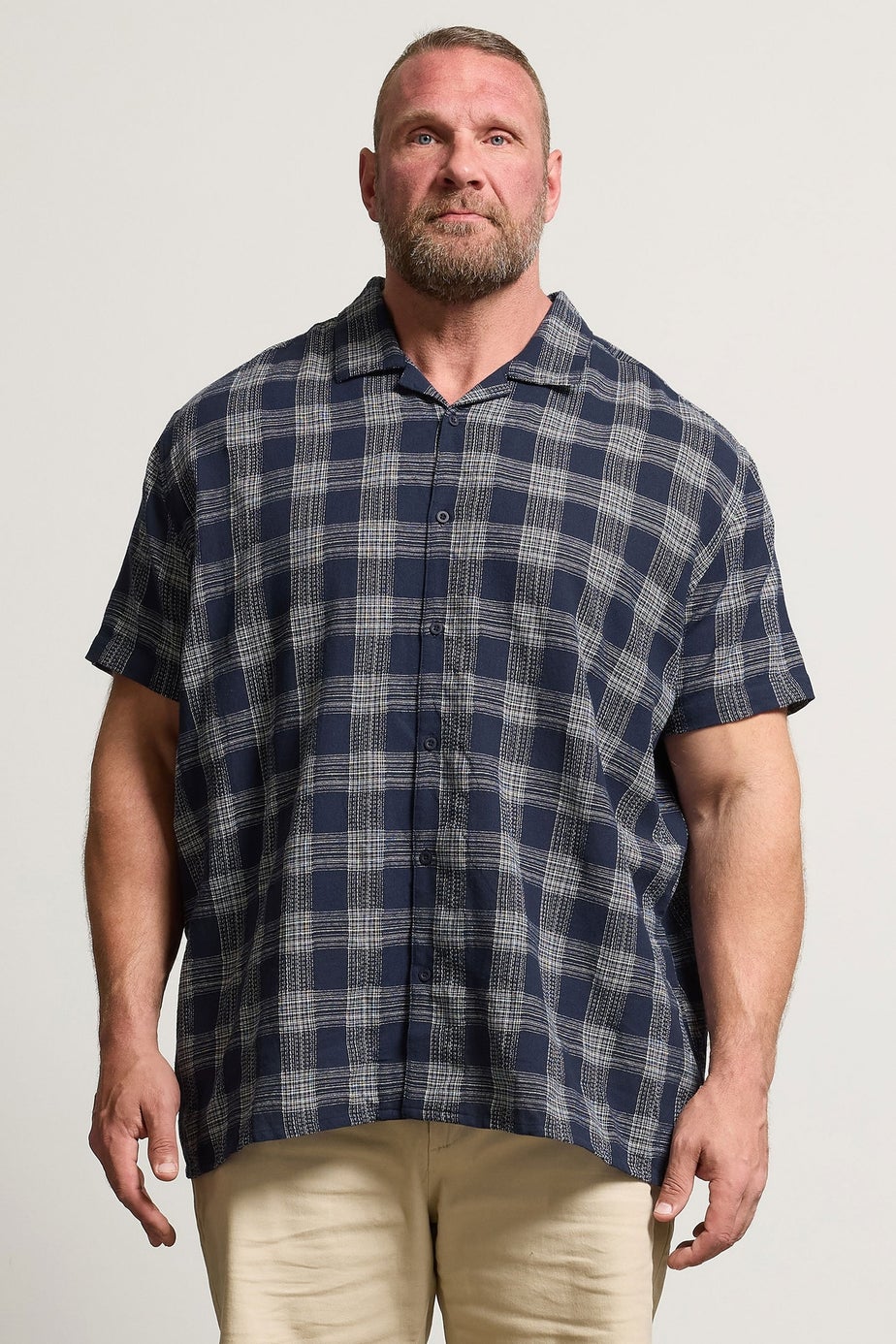 BadRhino Navy Blue Textured Check Print Shirt