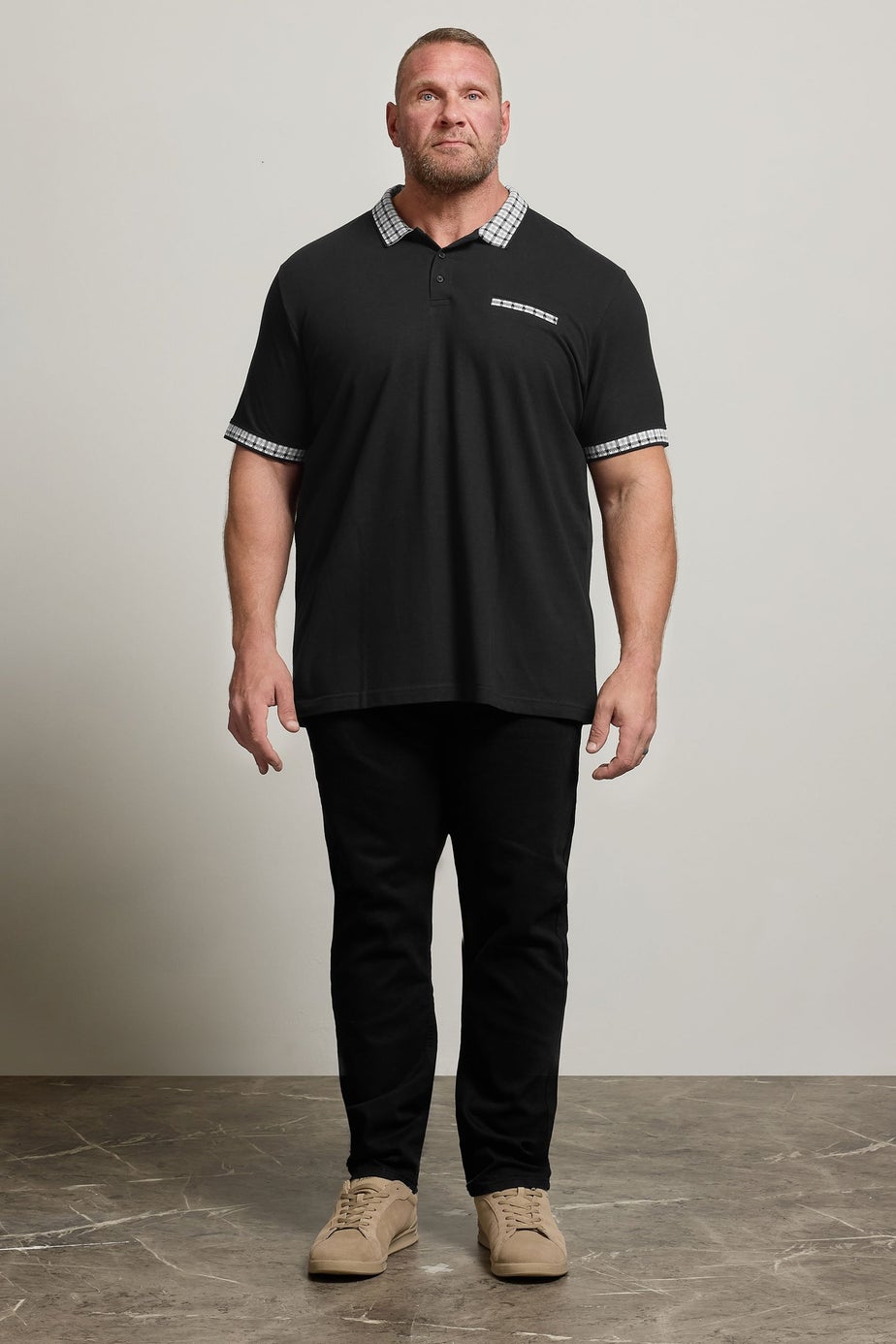 BadRhino Black Jacquard Checked Collar Polo Shirt