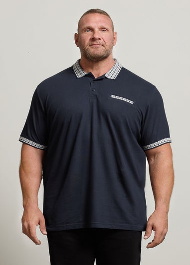 BadRhino Navy Blue Jacquard Checked Collar Polo Shirt