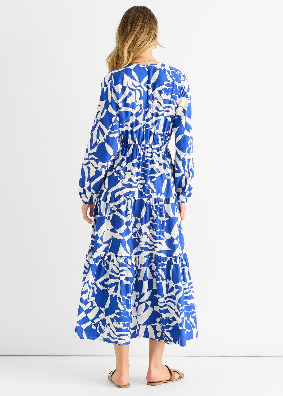 Gini London Blue Abstract Wrap Elasticated Waist Midaxi Dress