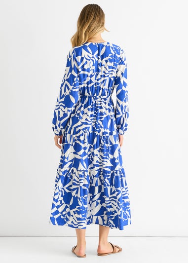 Gini London Blue Abstract Wrap Elasticated Waist Midaxi Dress