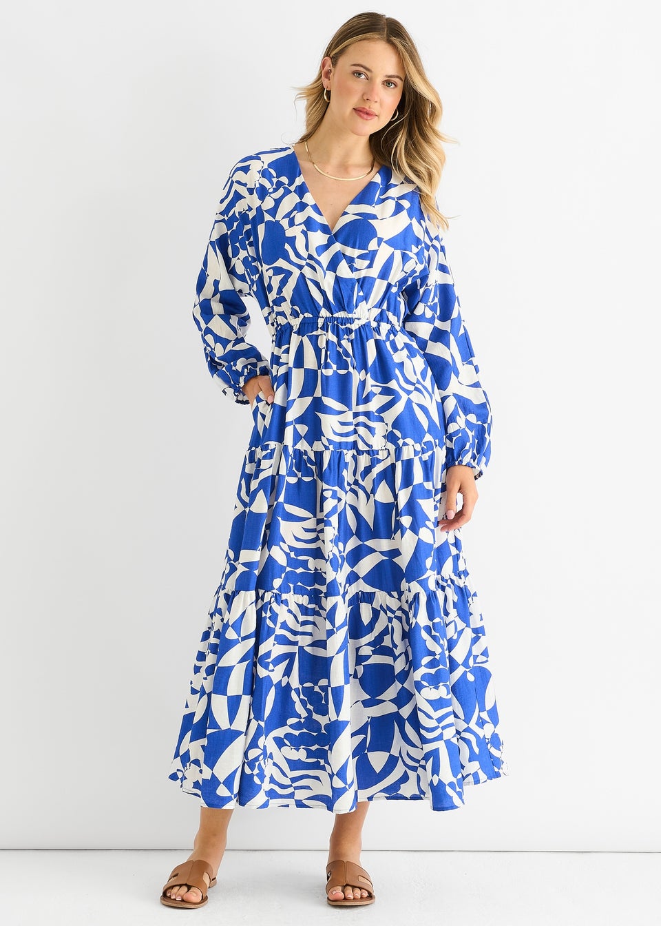 Gini London Blue Abstract Wrap Elasticated Waist Midaxi Dress