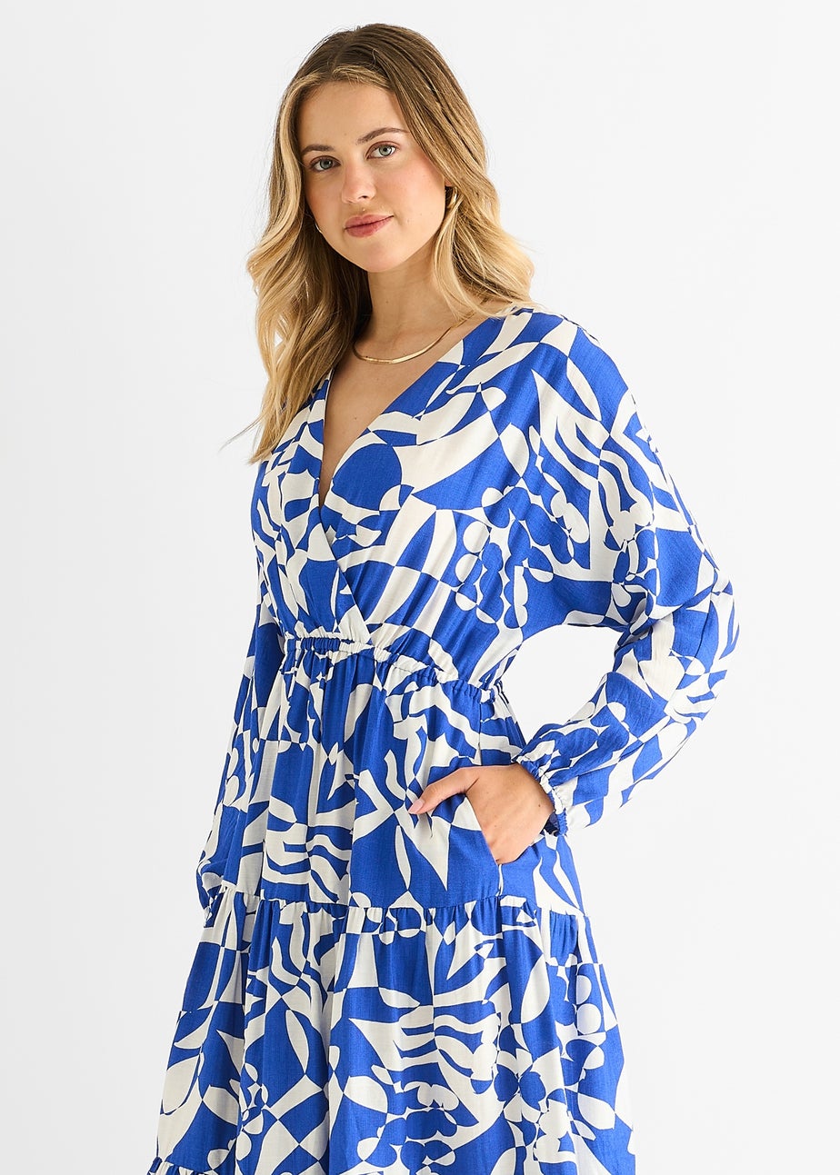 Gini London Blue Abstract Wrap Elasticated Waist Midaxi Dress
