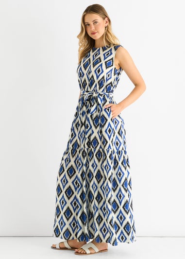Gini London Blue Geo Print Elasticated Waist Midaxi Dress