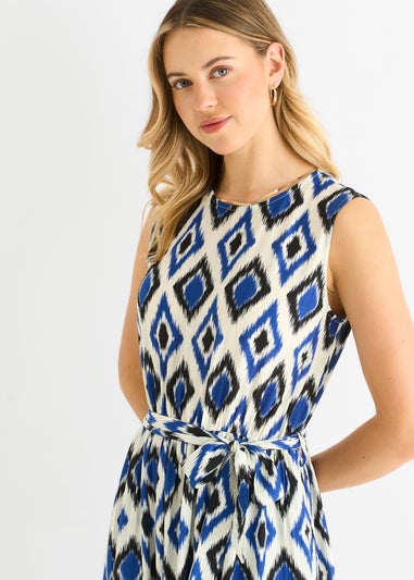 Gini London Blue Geo Print Elasticated Waist Midaxi Dress