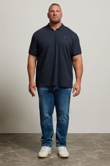 BadRhino Navy Blue Waffle Texture Zip Polo Shirt