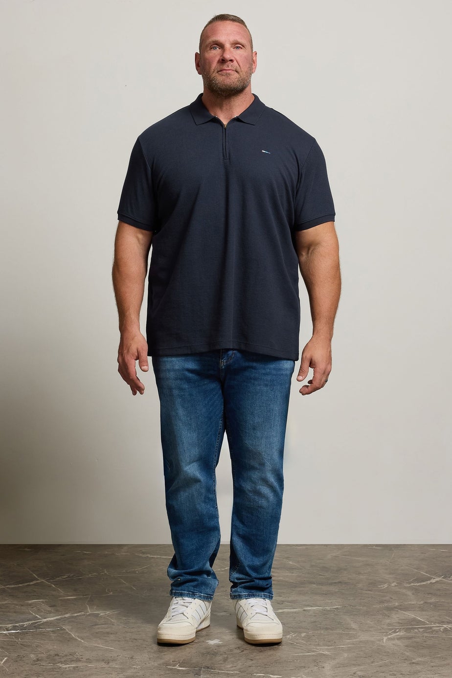 BadRhino Navy Blue Waffle Texture Zip Polo Shirt