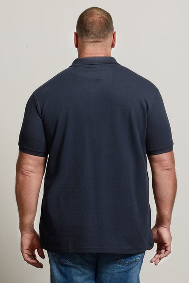 BadRhino Navy Blue Waffle Texture Zip Polo Shirt