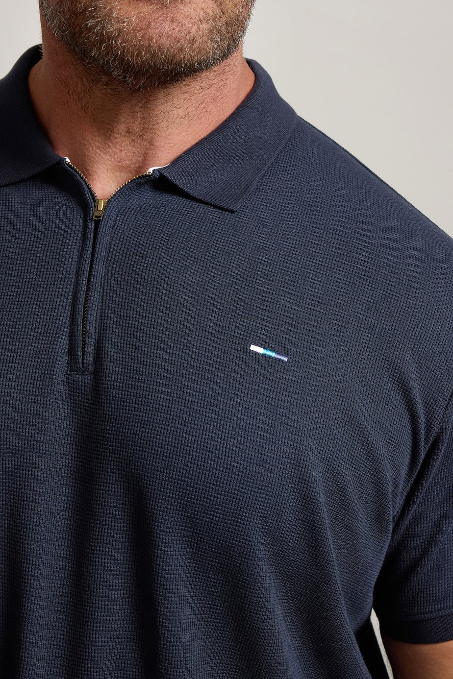 BadRhino Navy Blue Waffle Texture Zip Polo Shirt