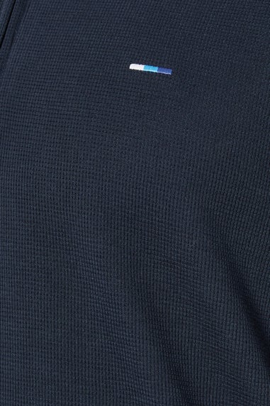 BadRhino Navy Blue Waffle Texture Zip Polo Shirt