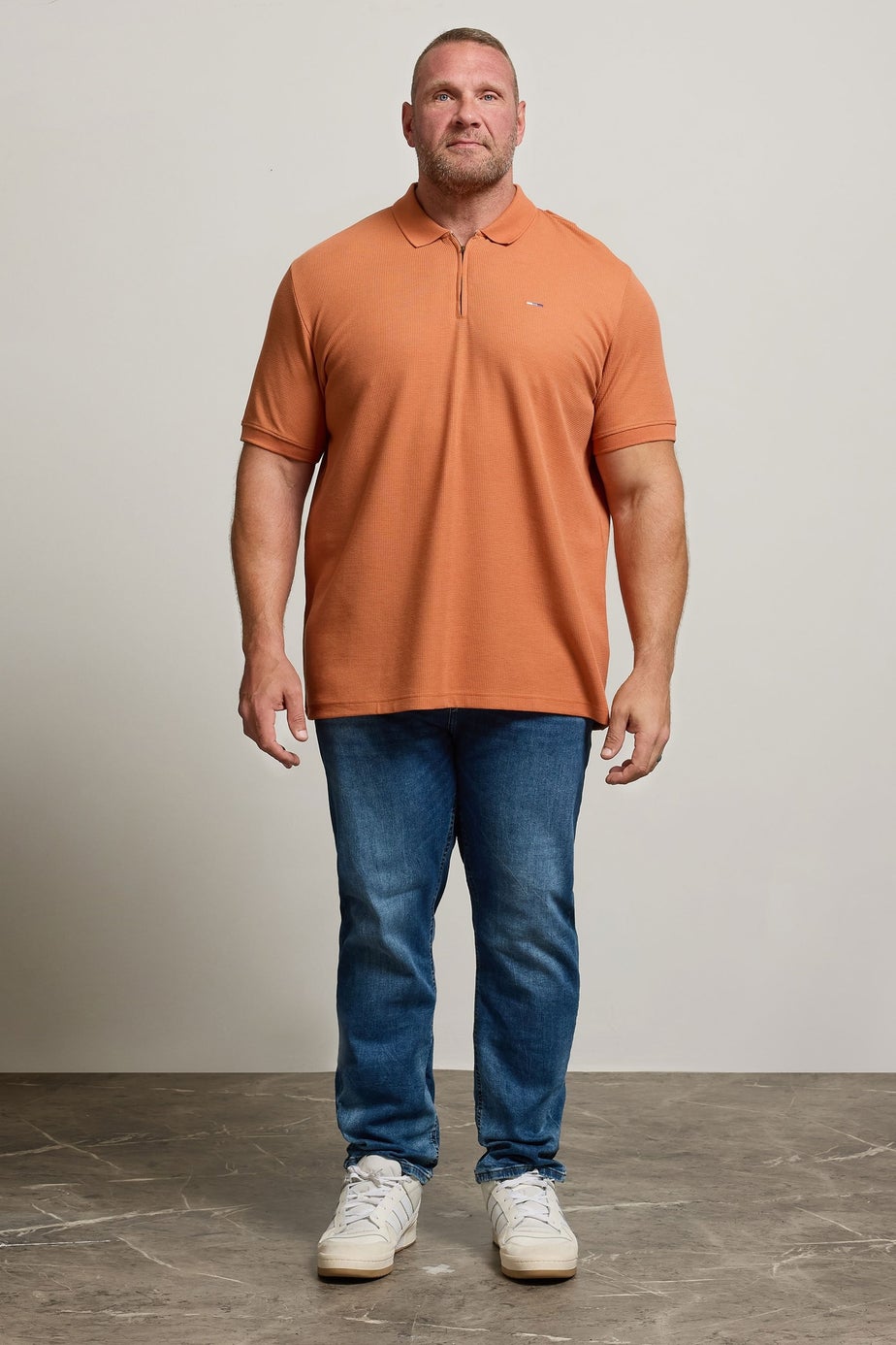 BadRhino Orange Waffle Texture Zip Polo Shirt
