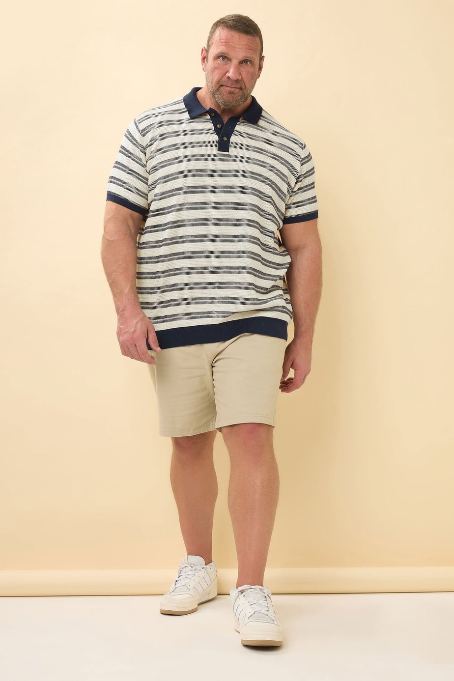 BadRhino Navy Blue & Cream Knitted Polo Shirt