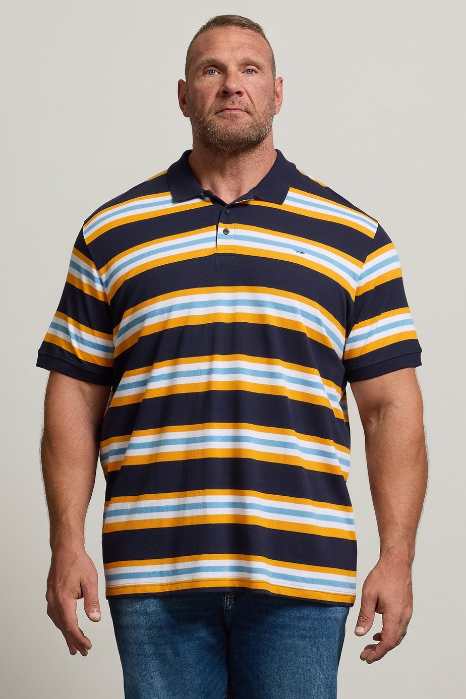 BadRhino Navy Blue & Yellow Striped Polo Shirt