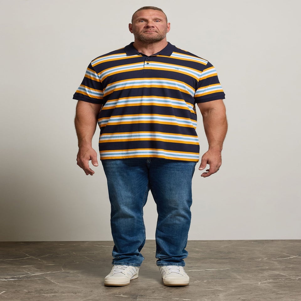 BadRhino Navy Blue & Yellow Striped Polo Shirt