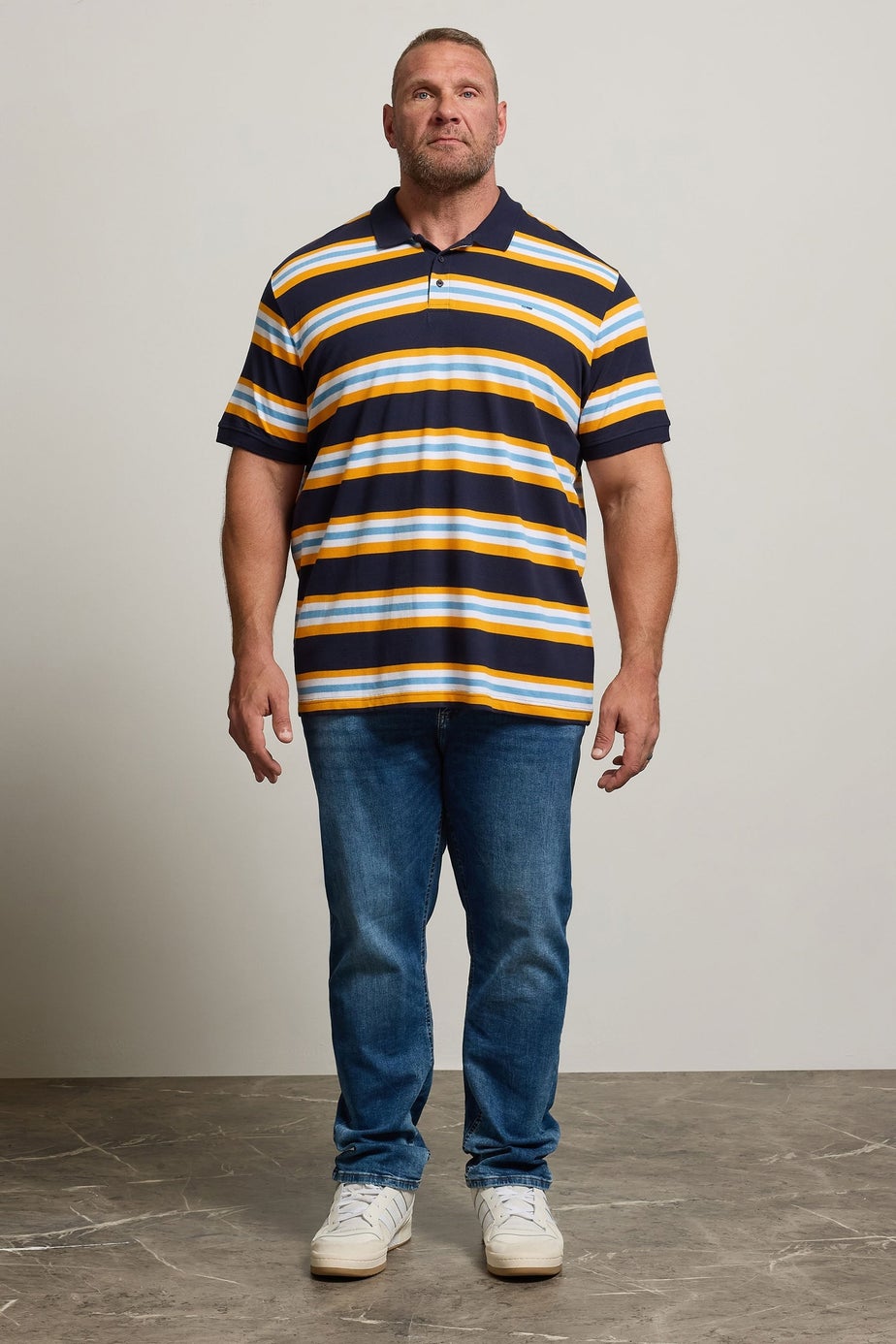 BadRhino Navy Blue & Yellow Striped Polo Shirt