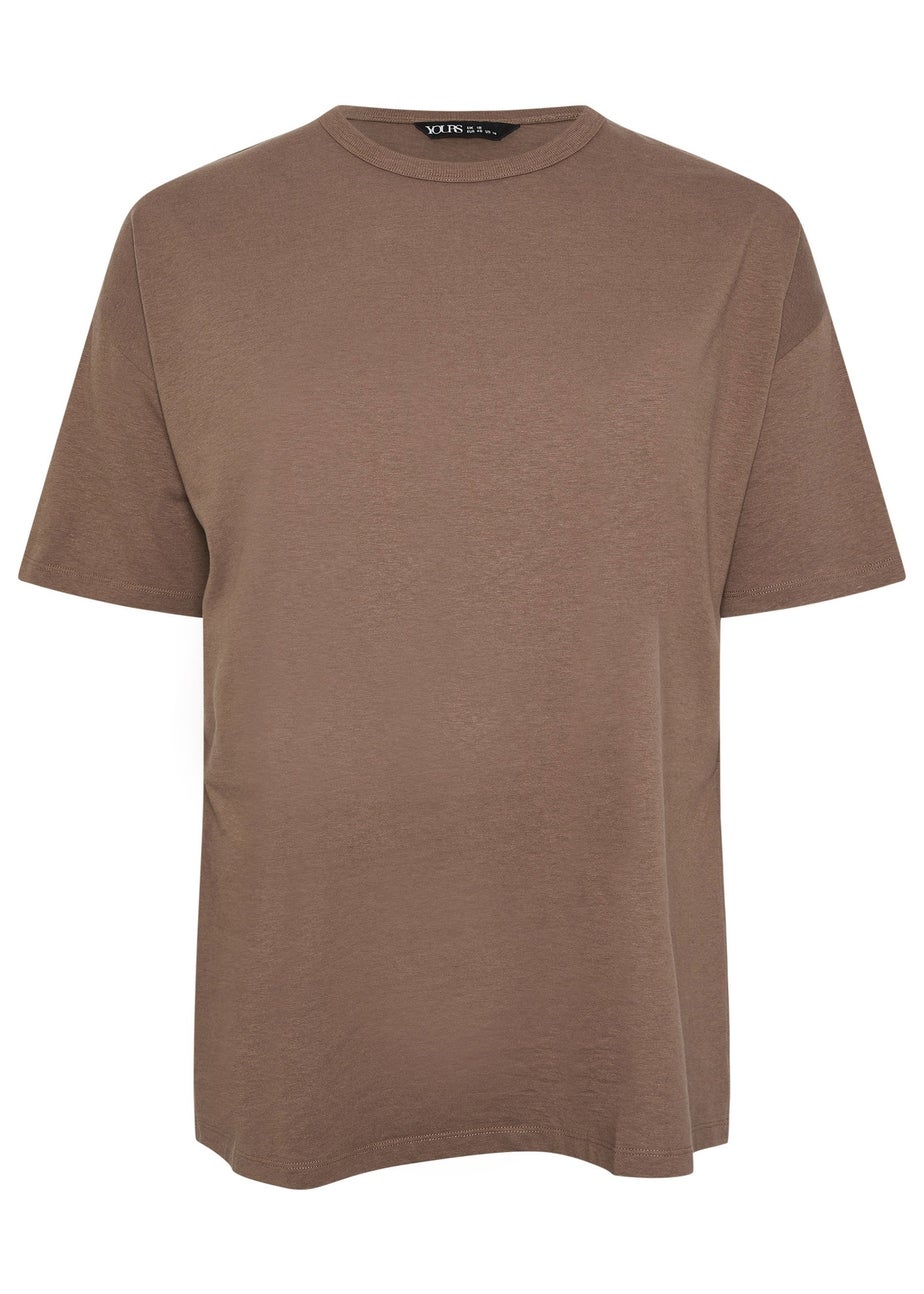 Yours Curve Mocha Brown Oversized Side Split T-Shirt