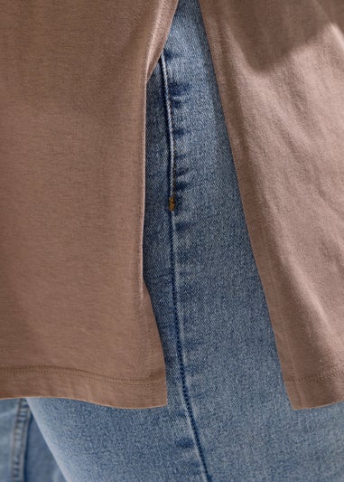 Yours Curve Mocha Brown Oversized Side Split T-Shirt
