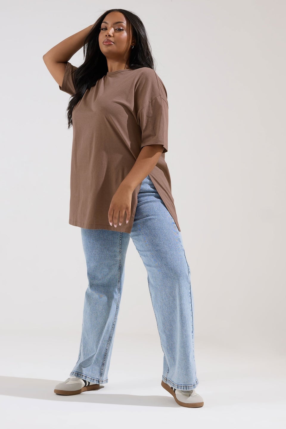 Yours Curve Mocha Brown Oversized Side Split T-Shirt